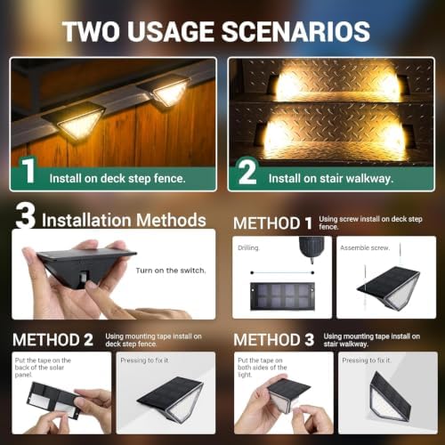 PATIOWIN 20 Pack Solar Step Lights for Outside, 24 LEDs Solar Stair Lights Waterproof IP65, Solar Deck Lights Outdoor Decor for Garden, Porch, Pathway, Patio, Fence, Balcony - Image 6