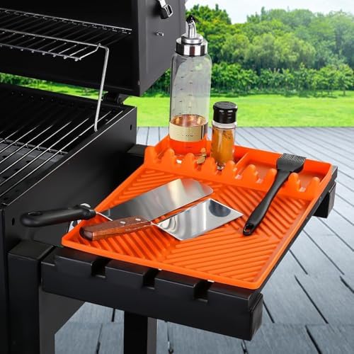 Silicone Griddle Tool Mat for Blackstone, Heat Resistant Side Shelf Mat with Drip Pad – BBQ Grill Accessories for Outdoor Grill, Kitchen Counter, Spatula Holder, Cooking Organizer (1, Orange) - Image 2