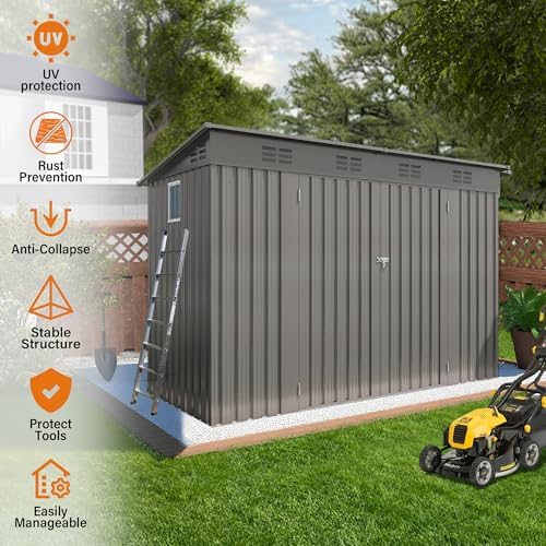Outdoor Metal Storage Shed, Galvanized Steel Garden Shed with Sloped Roof & Vents, Waterproof Rust-Resistant Backyard Tool Shed for Patio Lawn Garden Trash Can Storage, Easy Assembly - Image 5