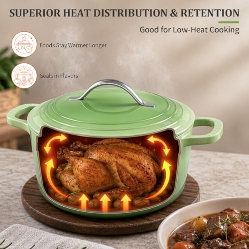 Winado 7.5 Qt Enameled Cast Iron Dutch Oven Pot with Lid, Green Ombre - Image 7