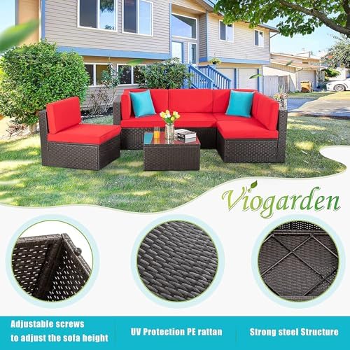 Vongrasig 6 Piece Patio Furniture Set, Small Outdoor Sectional Couch, Red - Image 4