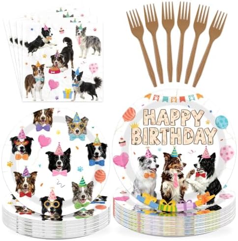96Pcs Border Collie Dog Birthday Party Decoration, Serves 24 by Greencian