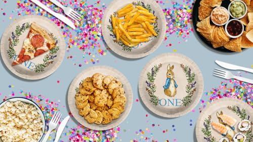 Peter Rabbit Boy's First Birthday - 32 Piece Disposable Party Supplies - Decorations for Bunny 1st Birthday Round Party Plates - Large 9" Paper Plates In Bulk - Image 7