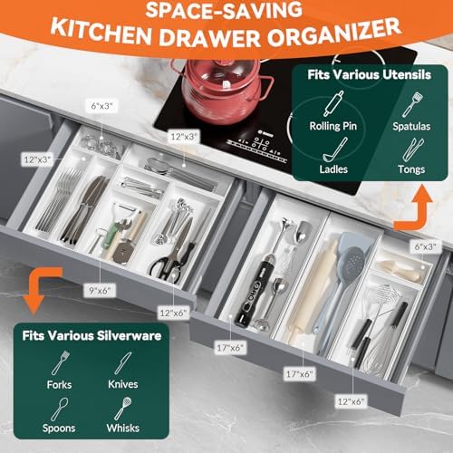 Lixple Bamboo Kitchen Drawer Organizer, 2 Pack, 9" x 3" x 2", White - Image 3