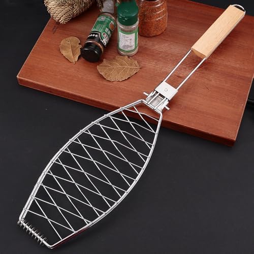 Fish Grilling Basket Fish Holder Kabob Salmon Shrimp Seafood Cage Rack with Oil Brushes - Image 5