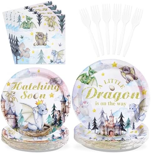 Grencian 96Pcs Watercolor Dragon Baby Shower Decorations, Serves 24 by Grencian