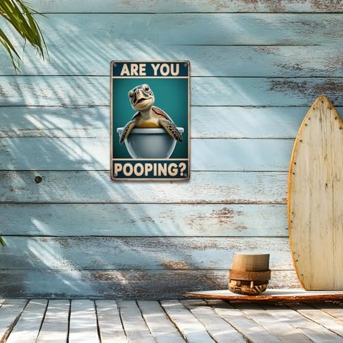 BEASTZHENG Funny Sea Turtle Bathroom Metal Tin Sign – Are You Pooping Turtle Decor, Ocean Theme Wall Art, Tropical Turtle Bathroom Accessories, Sea Life Tin Sign for Restroom - Image 4
