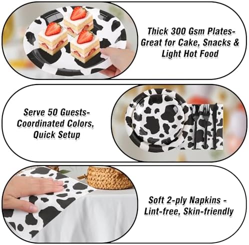 400 Pcs Disposable Black Cow Print Tableware Set for 50 Guests - Image 6