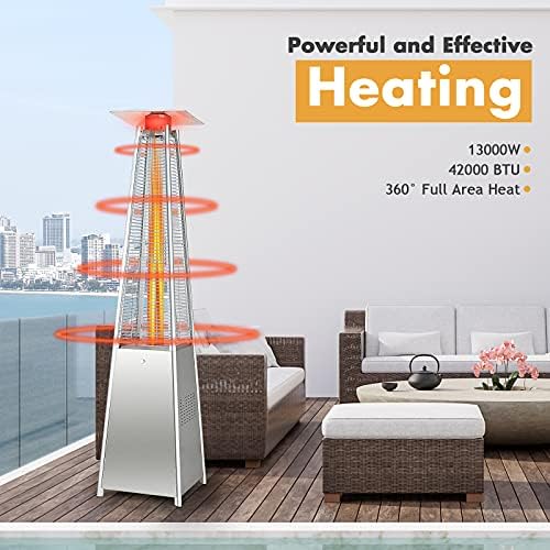 Tangkula 90-inch Outdoor Patio Heater, 42000 BTU Portable Outdoor Pyramid Propane Heater with Wheels, Quartz Glass Tube, Auto Shut Off Protection for Backyard, Garden - Image 5