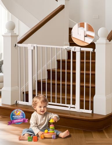 Babelio 29-43" Magnetic Baby Gate for Stairs,Doorways House,Kitchen,30" Tall Pet Door with Baffles,Pressure Mounted & Dual-Lock Design Safety for Kids Toddler,Auto-Close/Hold-Open,White by BABELIO