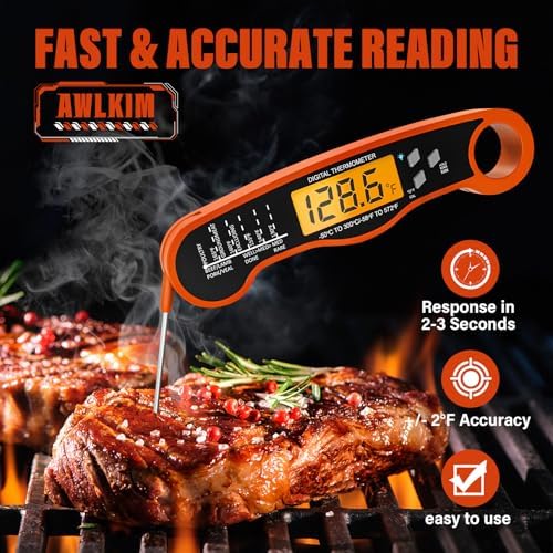 AWLKIM Meat Thermometer Digital, Instant Read Food Thermometer, Orange - Image 2