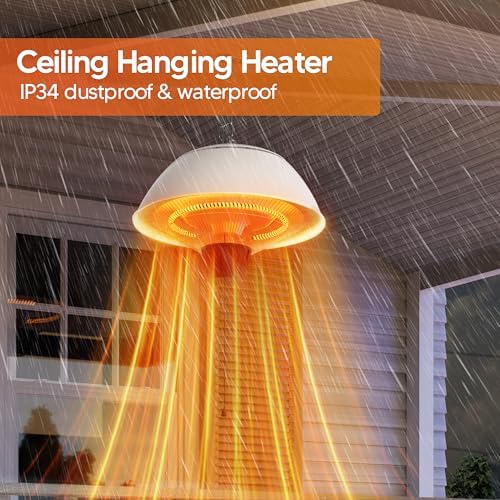 Danluke Outdoor Electric Patio Heater, 1500W Infrared Hanging Heater, Ceiling Mounted Carbon Fiber Heater for Patio, Porch, Garage and Balcony, White - Image 2