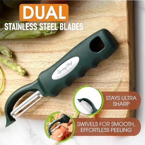 Spring Chef Swivel Potato Peeler w/Soft Grip Handle, Set of 2, Pine Green - Image 2
