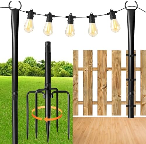 MuliVid 2 Pack 10FT Lighting Hanging Pole for Outside, Waterproof Hardened Metal Outdoor String Light Poles for Patio, Garden, Bistro, Wedding, Parties by Unknown