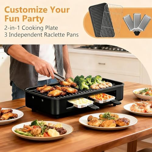 Electric Indoor Grill 1700W, 2 in 1 Smokeless Indoor Grill for Kitchen with Non-stick Removable Grill & Griddle Plate,Temperature Control Korean BBQ Grill with 3 Cheese Pans Dishwasher Safe - Image 3