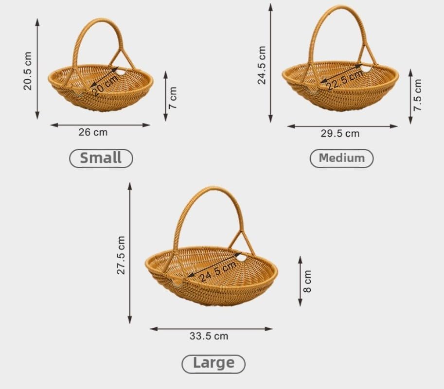 Plastic Imitation Rattan Woven Hand Basket Outdoor Picnic Picking Vegetables and Fruits Kitchen Living Room Egg Snack Basket (Yellow2,33.5x27.5cm) - Image 6