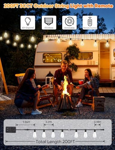 Brightever ST38 Outdoor String Lights with Remote, 3 Color in 1, 200FT, 60+2 Bulbs, 2700K/4000K/5000K - Image 5