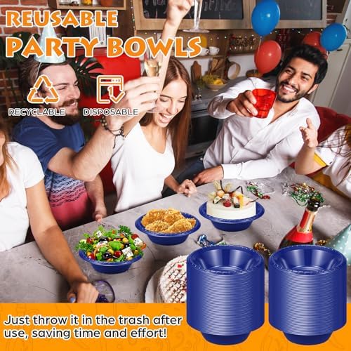 24 Pack 16oz Blue Disposable Plastic Bowls Dessert, Ice Cream, Salad, Soup Serving Cups for Party, Picnic, Food Snacks (Blue) - Image 4