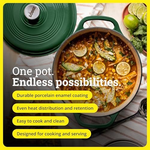 Lodge Essential Enamel Cast Iron Dutch Oven, 6 Quart, Evergreen - Image 2