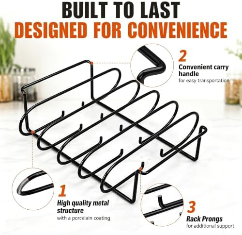 Rib Rack for Smoking –Rib Racks for Grilling and Smoking for 4 Full Racks of Ribs– Fits 18" Smoker, Weber, Kamado, Traeger – BBQ Grill Accessories for Men & Meat Lovers（11", Black, 2 Pack） - Image 3