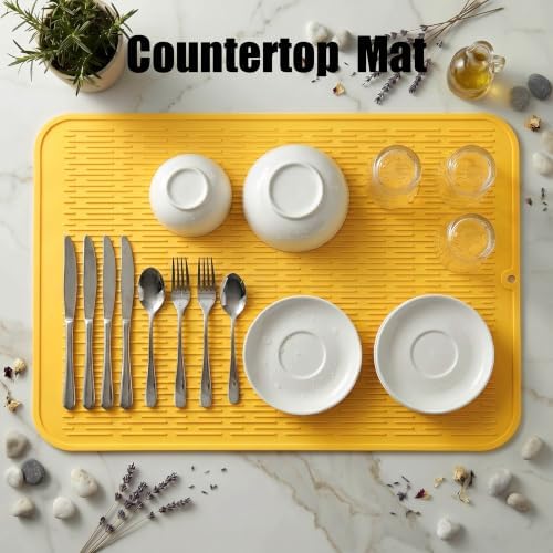 MicoYang Silicone Dish Drying Mat for Multiple Usage,Easy clean,Eco-friendly,Heat-resistant Silicone Mat for Kitchen Counter or Sink,Refrigerator or Drawer Liner Yellow 4XL 32 inches x 18 inches - Image 3