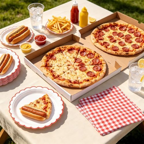 NatNarr 30 Pk Red Paper Plates 7" Scalloped Red White Dessert Cake Plates - Image 4