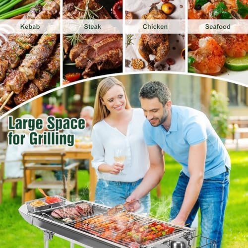 Portable Charcoal Grill, Folding Barbecue Grill with Storage Shelf, - Image 6