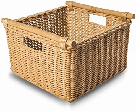 The Basket Lady Deep Pole Handle Wicker Storage Basket L, Sandstone by TheBasketLady