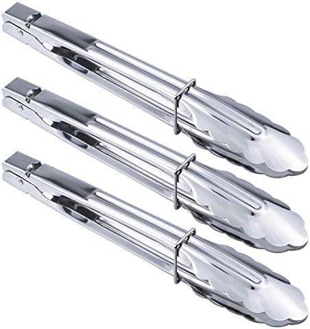 HINMAY Stainless Steel Serving Tongs Metal Cooking Tongs (9-Inch 3 Pieces) by HINMAY