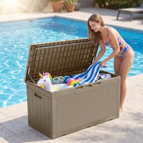 JUMMICO 100 Gallon with Cushion Deck Box, Waterproof Outdoor Storage Box - Image 3