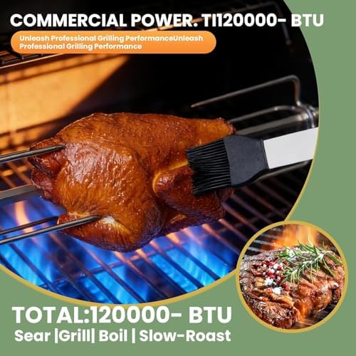 128" Outdoor Kitchen Island,Stainless Steel Natural Gas BBQ Grill with Pizza Oven, Rotisserie, Refrigerator, Granite Countertop, Storage Cabinets & Drawers 120,000 BTU. - Image 6