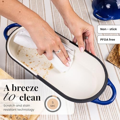 Enamelled Cast Iron Bread Loaf Pot – Dutch Oven For Sourdough Bread Baking – Oven Safe Non Stick Bread Pot – Rectangular, Dark Blue, 34cm x 16cm – by Nuovva - Image 4