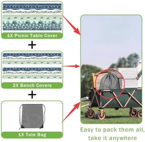 Picnic Table Cover with Bench Covers and Bag, Camping Essentials, Bohemian Waterproof Windproof Camping Tablecloth, Fitted Tablecloth Cover with Elastic Edge, for Garden & Outdoor, 3 PCS, 30x60 Inch - Image 6