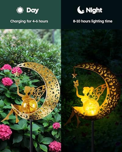 Vuees Solar Fairy Moon Garden Stake Light, Outdoor Yard Patio Decor Gift - Image 6