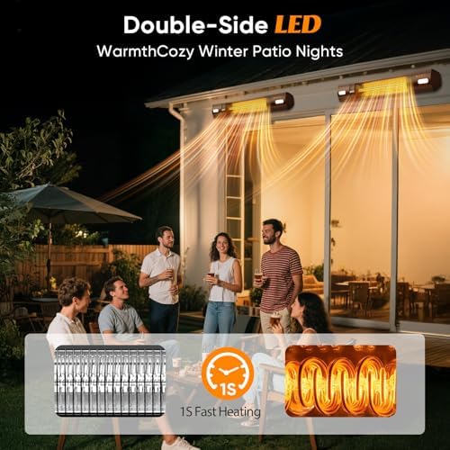 Electric Patio Heater with LED Light, 1500W Infrared Outdoor Heater, Wall & Ceiling Mounted, 3 Heat Levels, Remote Control, 24H Timer, IP65 Waterproof Garage Heater for Patio, Porch & Indoor Use - Image 2