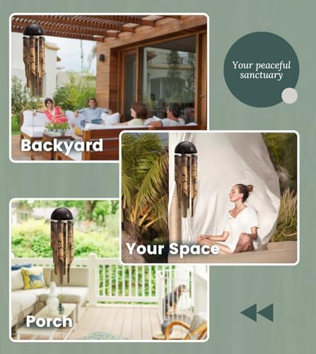 Nalulu Rustic Bamboo Wind Chimes - Outside Outdoor Wooden Windchimes, Small, Floral Burned Design with Coconut Crown, Handcrafted with Calming Deep Tones, Home Decor Ideal Gift for Him & Her - Image 3