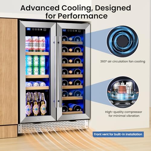 24 Inch Wine and Beverage Refrigerator, 85 Cans and 18 Bottles Dual Zone Wine Fridge with Glass Door Built in or Freestanding, Under Counter Refrigerator for Soda Beer Wine-Kitchen Bar Office - Image 6
