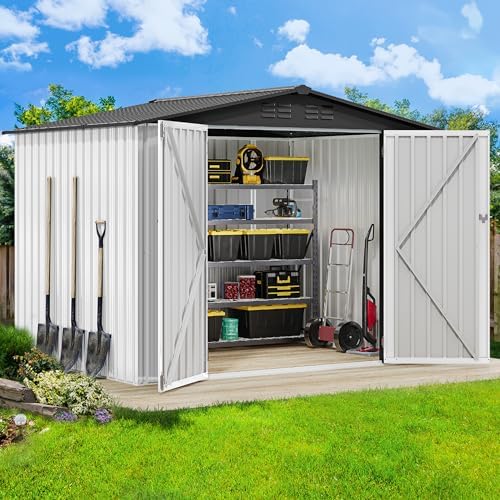 DWVO 7x5 ft Outdoor Storage Shed, Metal Waterproof w/Lockable Door - White - Image 6