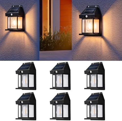 6 Pack Solar Wall Lights Outdoor with Motion Sensor, Vintage Solar Wall Lanterns, Dusk to Dawn IP65 Waterproof Solar Lights for Porch Patio Garage Fence Yard Garden (6, Black) by Unknown