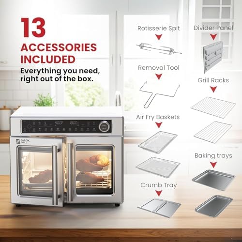 Magic Mill Ultra-Premium Air Fryer Toaster Oven Combo With Independent Dual-Zone Technology, Extra Large 32QT French Door Stainless Steel Convection Oven, Next-Gen Patent Technology, 13 accessories - Image 5