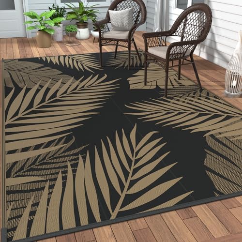 GENIMO Outdoor Rug, Waterproof Plastic Rugs 10'x14' for Camping Black Brown by GENIMO