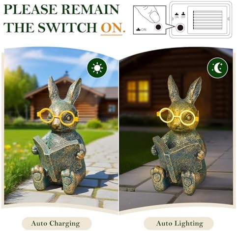 Reading Rabbit Garden Decor with Solar-Powered Glasses Light - Image 6