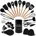 Country Kitchen Non Stick Silicone Utensil Set with Rounded Wood Handles for Cooking and Baking, 38 Piece Set, Black by CountryKitchen