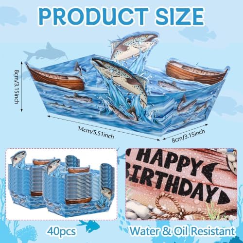 Rlvgqu 40 Pcs Fishing Paper Food Trays Fishing Birthday Serving Tray - Image 2