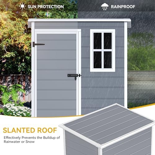 DWVO 5x3 FT Outdoor Storage Shed with Floor, All-Weather Resin Storage Shed with Window & Lockable Door, Waterproof Plastic Tool Storage for Garden Patio, Gray - Image 6