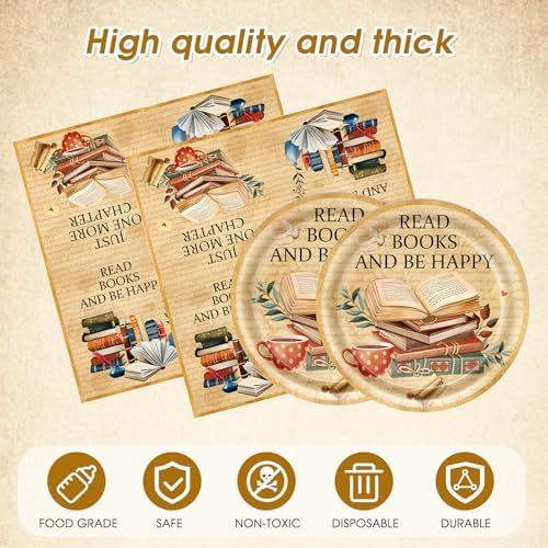 41Pcs Book Themed Party Decorations Vintage Book Club Theme Birthday Supplies Library Reading Theme Plates Napkins Tablecloth,for Library Party, Birthday, Engagement Party Decorations, Serves 20 - Image 4