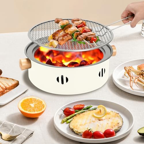 Portable Charcoal Barbecue Grill, 1pc Small Outdoor Camping Grill (Beige) - Image 6