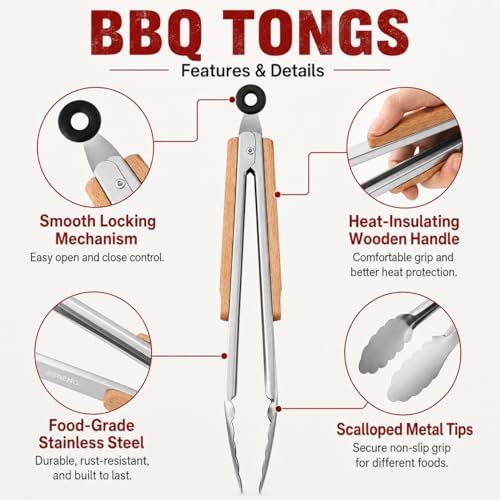 BBQ Grill Basket Set, Stainless Steel Grilling Basket with 12 Inch BBQ Tongs & Oil Sprayer, 12.6 x 8.7 x 2.36 in Folding Barbecue Basket for Fish, Vegetables, Shrimp, Steak, Outdoor Grilling - Image 4