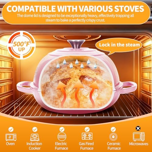 6QT Enameled Cast Iron Pink Dutch Oven For Sourdough Bread Baking - Image 2