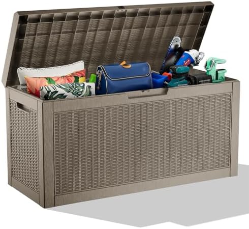 PatioZen 60 Gallon Resin Deck Box, Lockable Outdoor Storage Box for Patio Cushions Storage Furniture,Garden Tools, Pool Supplies, Weatherproof and UV Resistant (Grey) by OutdoorLivingPerfected